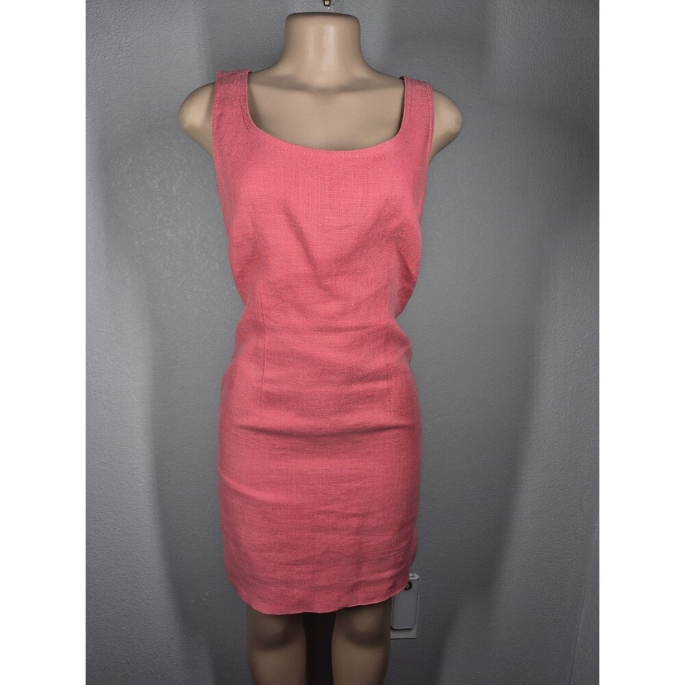 Vintage Geasi Dress Womens 2 Pink 100% Linen Sheath Dress Made USA FLAW
